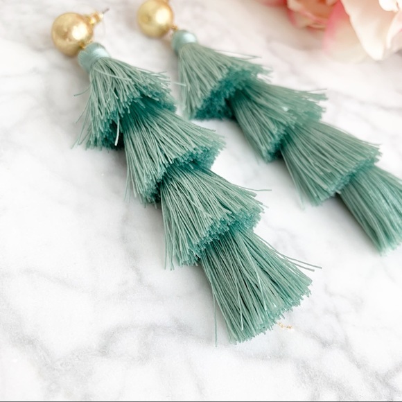 Tiered Tassel Earrings Jade - Picture 2 of 8
